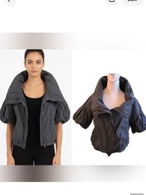Kenneth Cole New York High Collar Zip Up Short Puff Sleeve Jacket Coat 6 / S / M